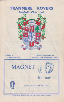 Tranmere Rovers v Chesterfield Match Programme 1964-09-14